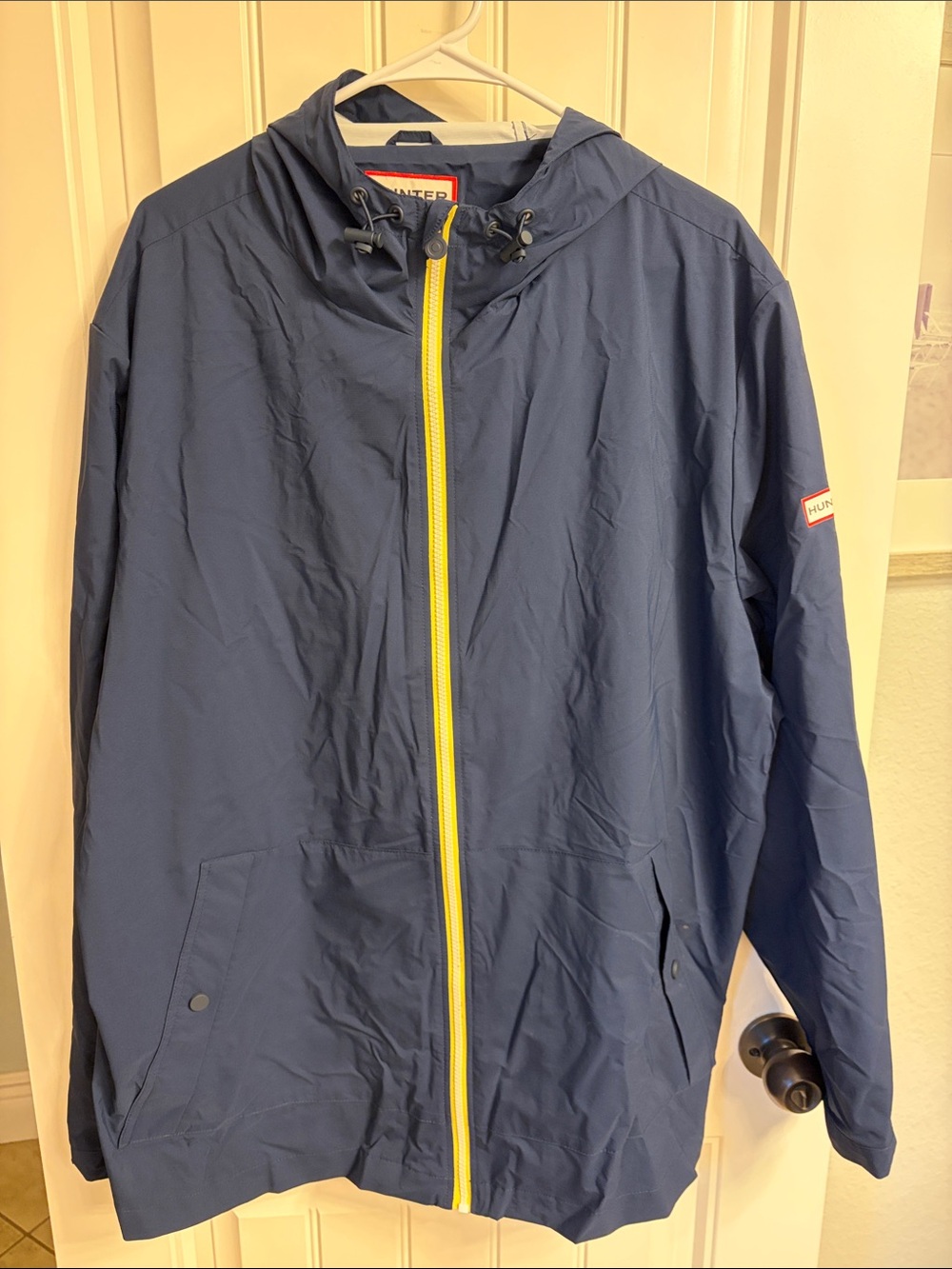 Hunter Navy Raincoat with Yellow Zipper